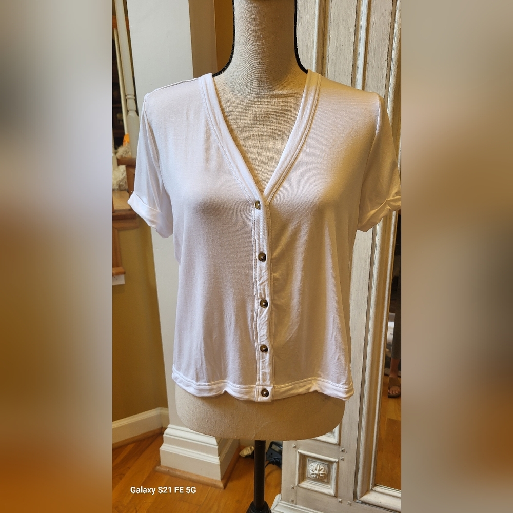 White Button Down Cropped Top NWT